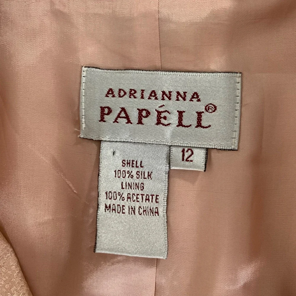Adrianna Papell Skirt Suit Womens 12 Pink Silk Embroidered Floral Formal Elegant